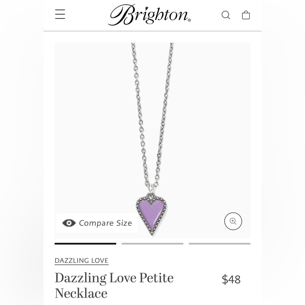 Brighton - BNWT/ tissue/ box -Dazzling Love- Silver/Enamel Purple Heart Necklace